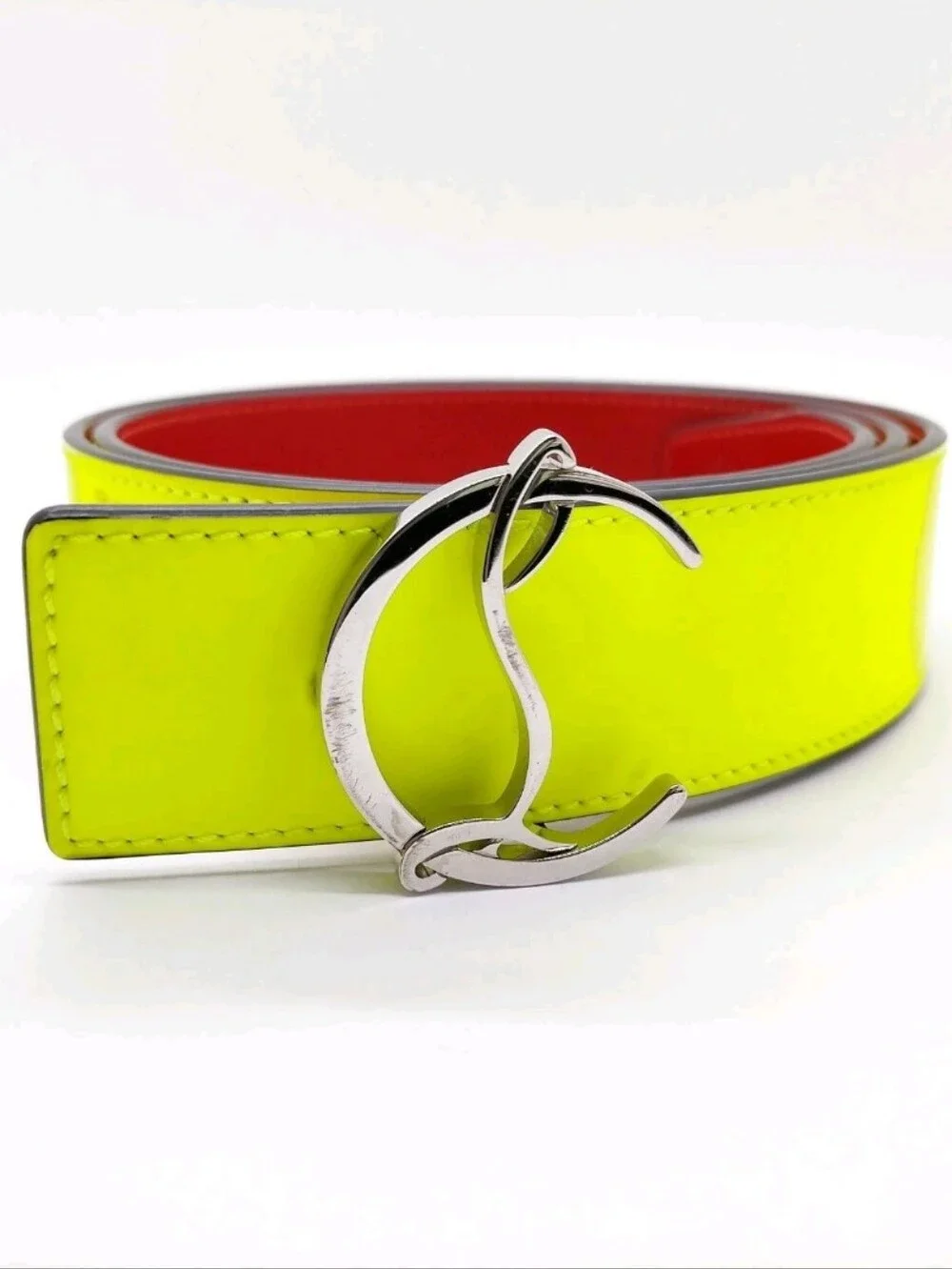 Christian Louboutin Red/Yellow Leather Belt Strap with Embossed Logo